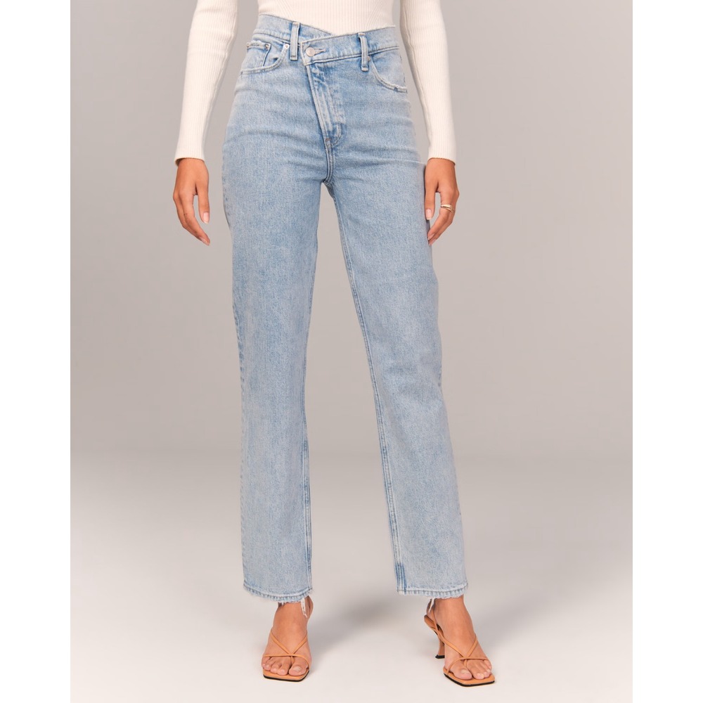 Abercrombie & Fitch Jeans Womens 27/4R Light Blue Curve Love 90s Straight Cross - Picture 2 of 14
